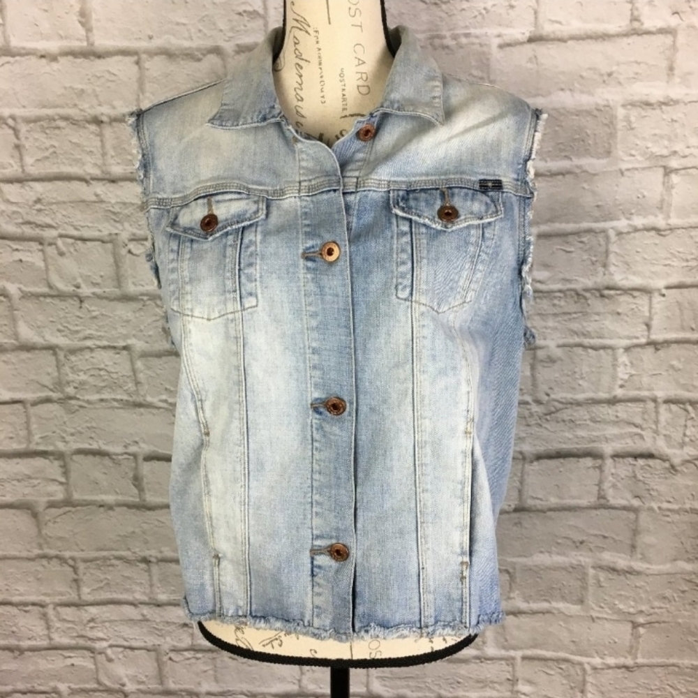 Lucky Brand Denim Vest with Eyelet Lace Back XL